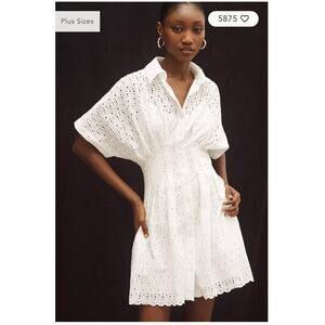 Anthropologie The Tobie Eyelet Mini Shirt Dress by Exquise Small Petite